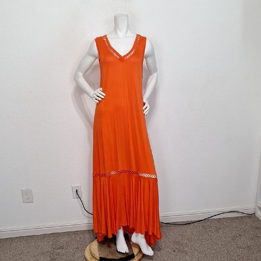 Spense Orange V-Neck Crochet Bohemian Romantic Sleeveless Maxi Dress Size XL